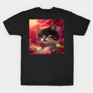 Cute little kitten with birds T-Shirt